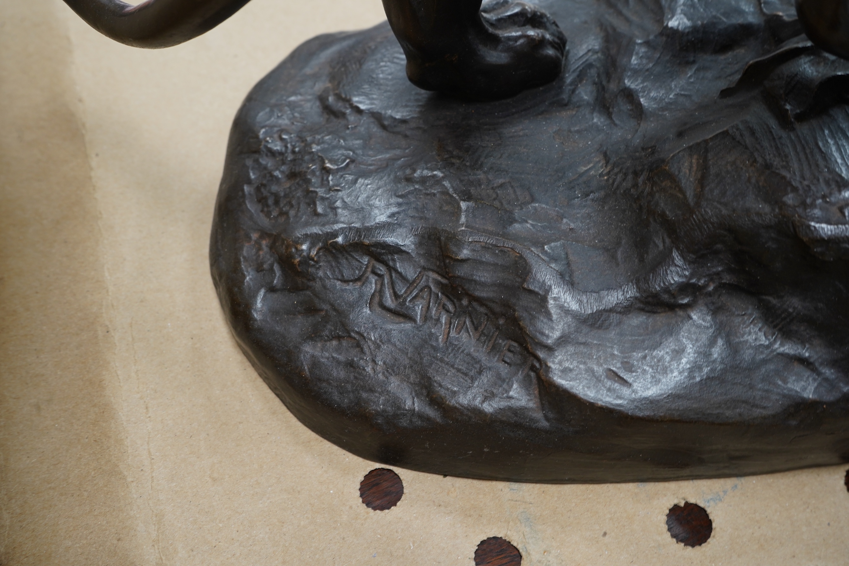 Varnier - Bronzed metal panther and snake, 62cm wide x 36cm high